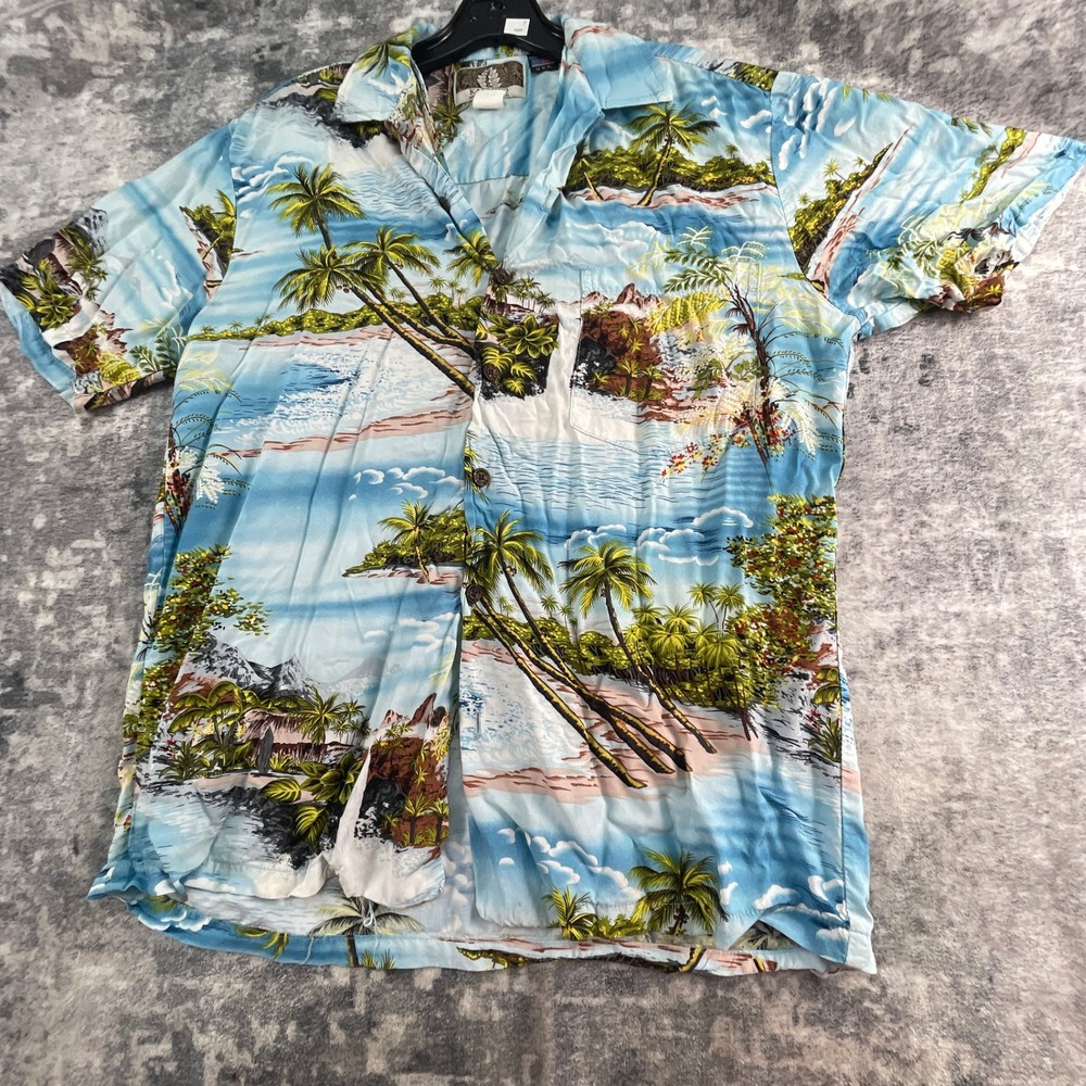 Kalaheo Aloha Button Up Shirt Mens Small Blue Tropical Paradise Print